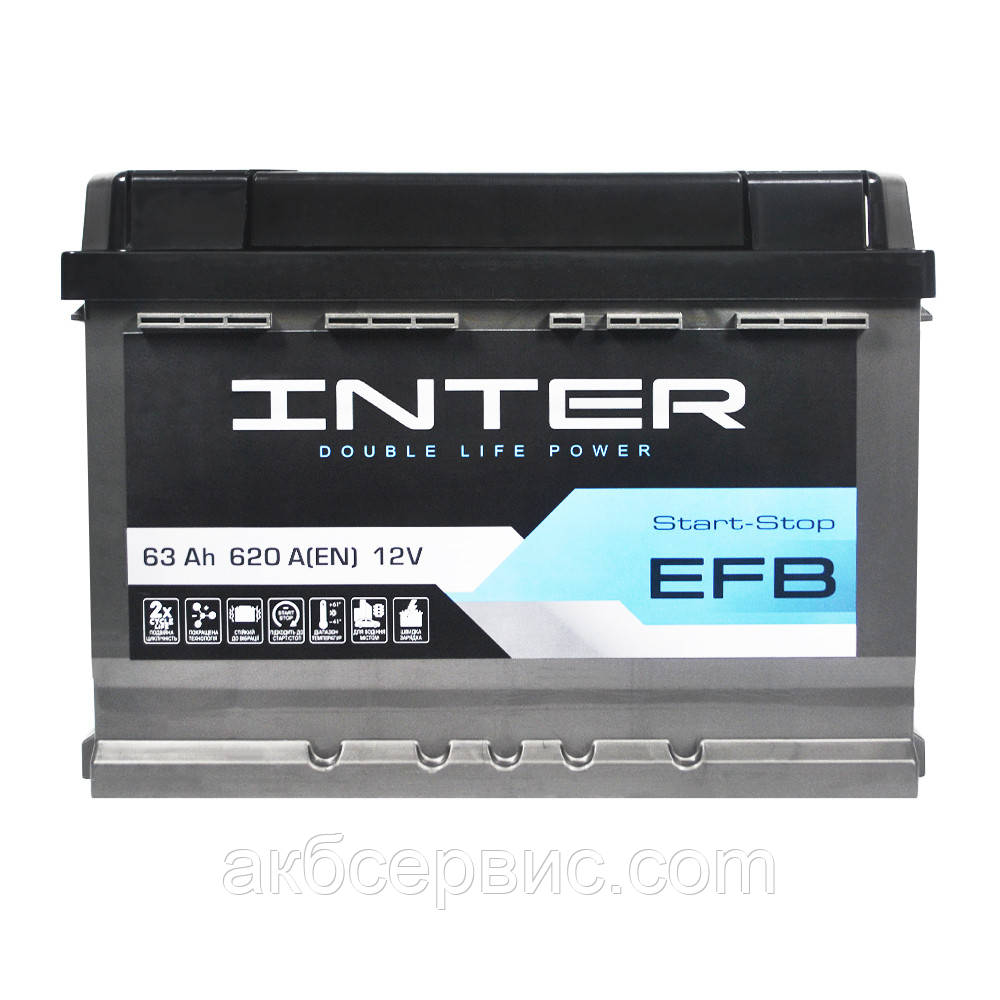 Акумулятор автомобільний INTER EFB 63Ah 620A L+, фото 1