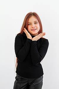 Гольф для дівчинки з горловиною стоєчкою (розміри 116-164) | Трикотаж рубчик 'Мустанг' колір чорний