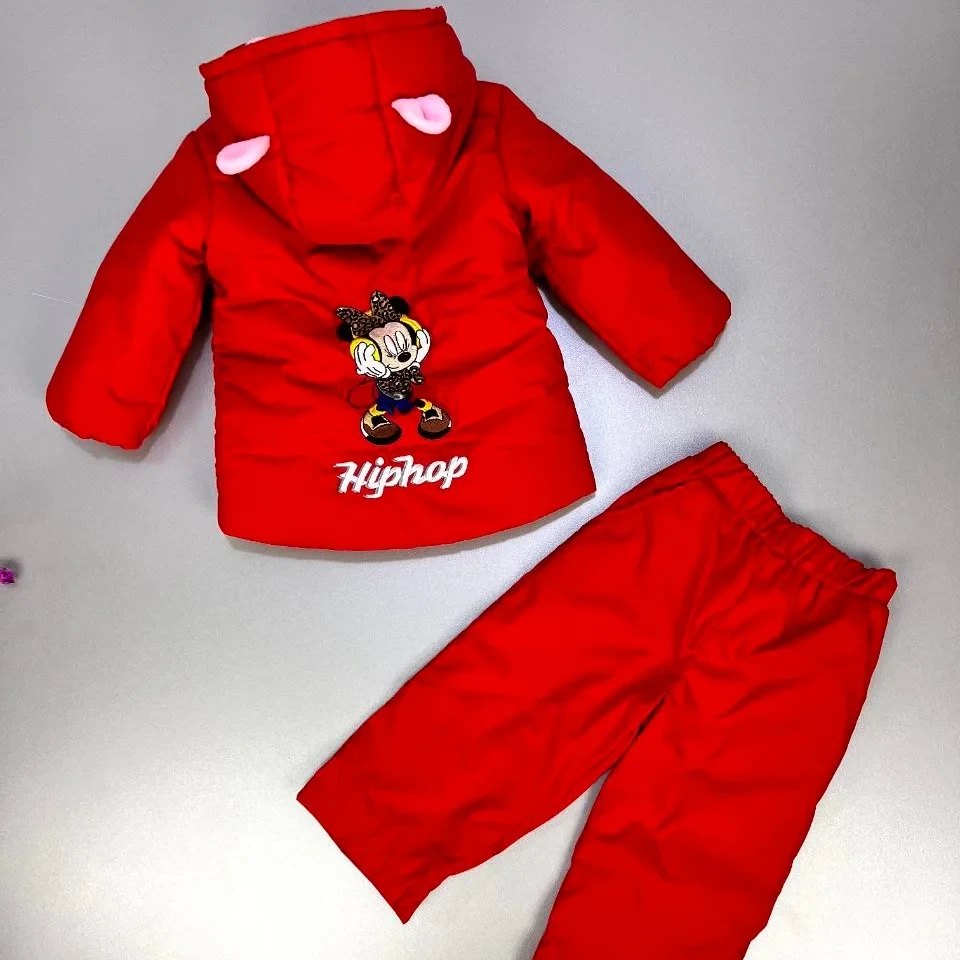 Дитячий демісезонний комплект: куртка та штани на флісі для дівчинки від 1 року весна/осінь, червоний весняний костюм