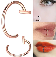 Пирсинг кольцо обманка из медицинской стали для носа уха губы клипса колечко септум каффа (Розовое золото)