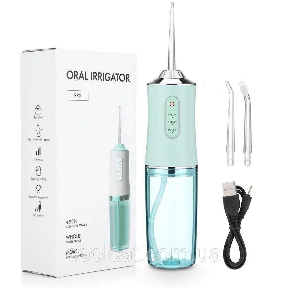 Іригатор для зубів 230 мл Portable Oral Irrigator, Блакитний / Портативний іригатор з насадкою що обертаєтьсяобертовою насадкою