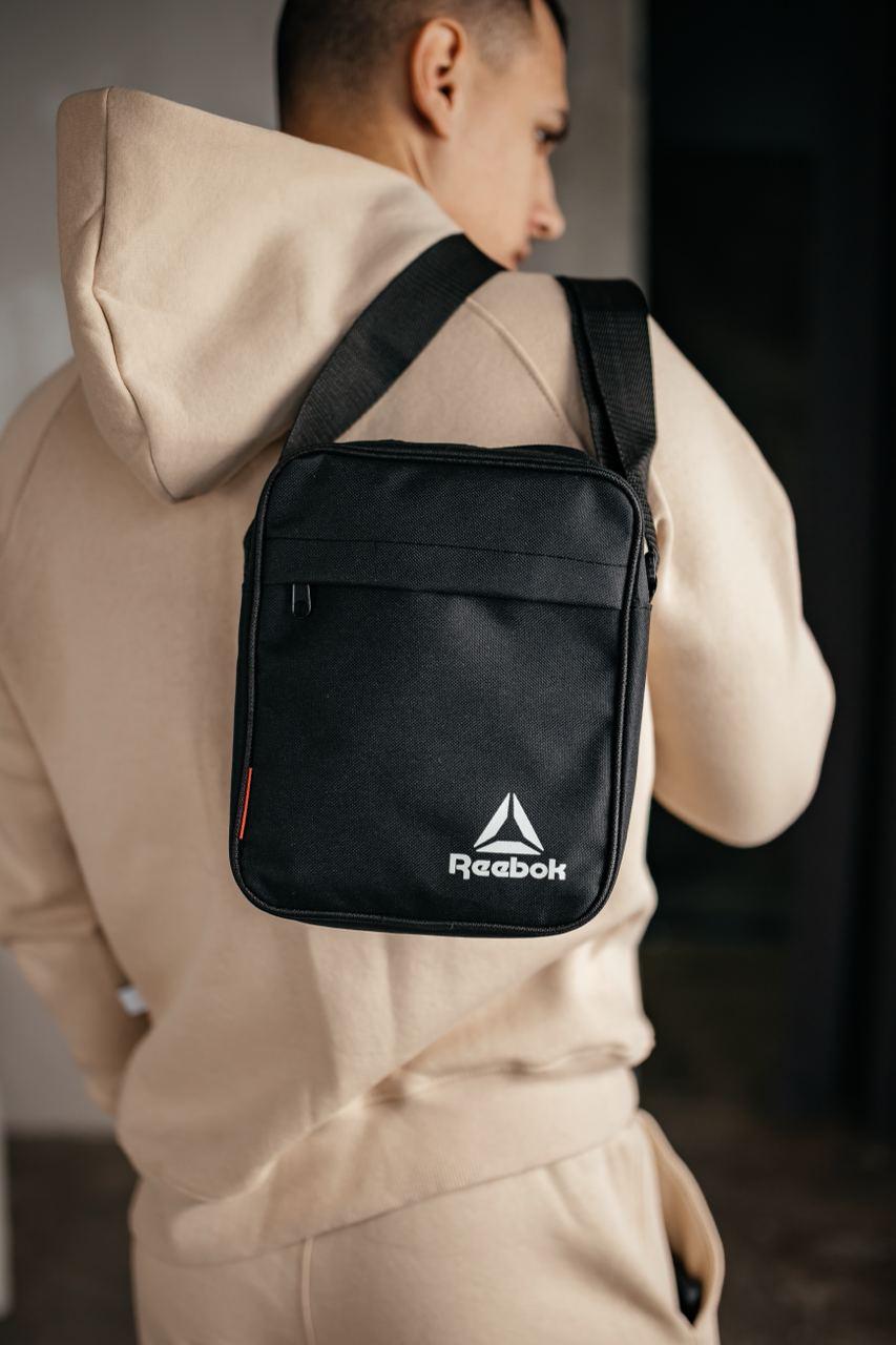 Чоловіча сумка месенджер Reebok через плече чорна Барсетка Рібук