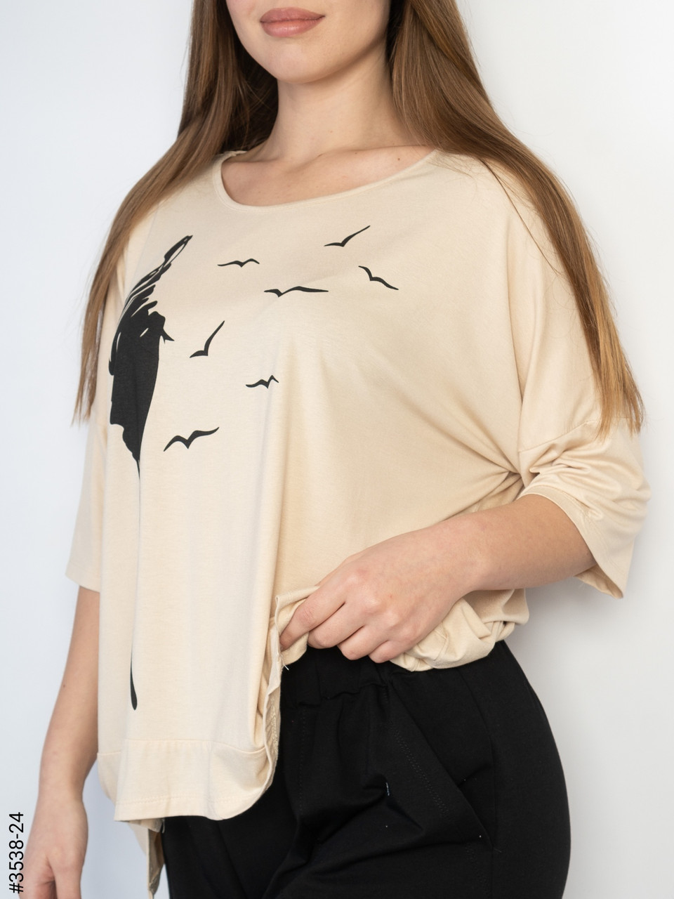 3538-24 Жіночий прогулянковий костюм- футболка та брюки ( 2XL,3XL,4XL/3од.)
