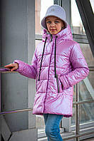 Дитяча демісезонна куртка на дівчинку подовжена курточка весна-осінь рожева 128-152 р