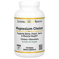 Магний хелат 105 мг California Gold Nutrition Magnesium Chelate для здоровья сердца и нервной системы 270 табл