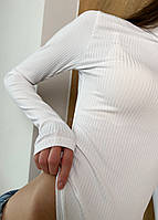 Базовий білий жіночий боді-гольф з вирізом для пальця на рукаві Niagara_brand 3321, фото 4