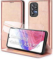 Чехол Hohosb для Samsung A53 5G в комплекте стекло для дисплея (розовый)