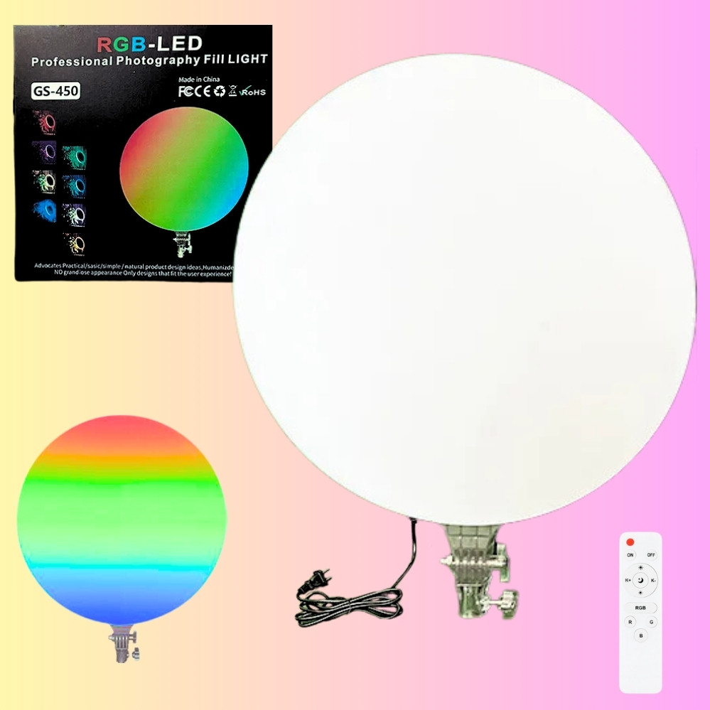 Кругла світлодіодна лампа 45см кольорова із пультом RGB-LED Fill Light GS-450 портативна лампа для фото та відео, фото 1