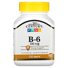 Вітамін B-6, 100 мг, 110 таблеток, 21st Century