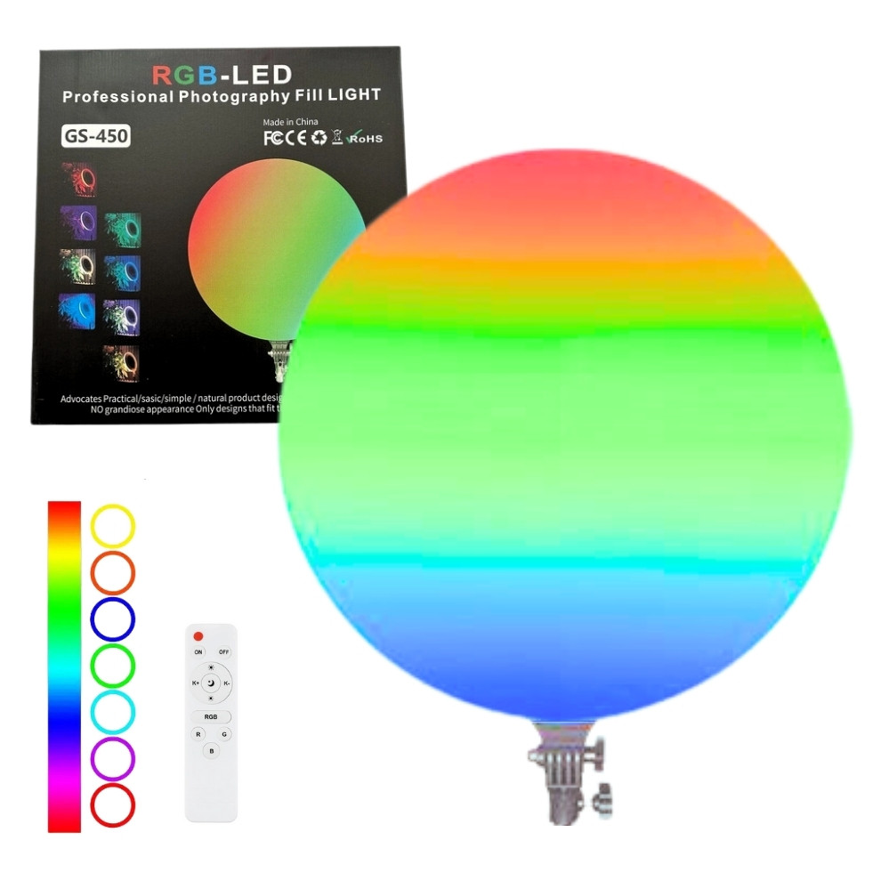 Світлодіодна кругла лампа з пультом кольорова 45см RGB-LED Fill Light GS-450 портативне відеосвітло для зйомки, фото 1
