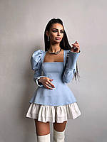 Модное женское мини платье с рукавами-фонариками и воланами Smb8927