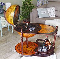 Напольный глобус-бар двухъярусный со столиком "Древняя карта" деревянный на колесиках сфера Ø420 мм