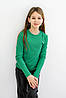 Лонгслів для дівчинки (розміри 116-164) | Трикотаж рубчик 'Мустанг' колір зелений, фото 3