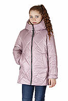 Демисезонная куртка на девочку удлиненная подростковая курточка весна-осень пудровая 140-164р