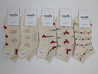 Женские короткие летние носки COALO сердечки, хлопок . Размер 36-41, 10 пар/уп. бежевый