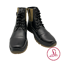 Черевики чоловічі зимові, з натуральної шкіри зі вставками пісочного нубука «Style Shoes», фото 3