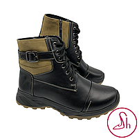 Черевики чоловічі зимові, з натуральної шкіри зі вставками пісочного нубука «Style Shoes», фото 2