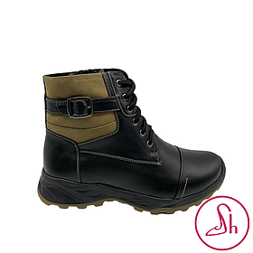 Черевики чоловічі зимові, з натуральної шкіри зі вставками пісочного нубука «Style Shoes»