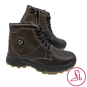 Черевики чоловічі зимові на блискавці та шнурку з натуральної шкіри коричневого кольору “Style Shoes”