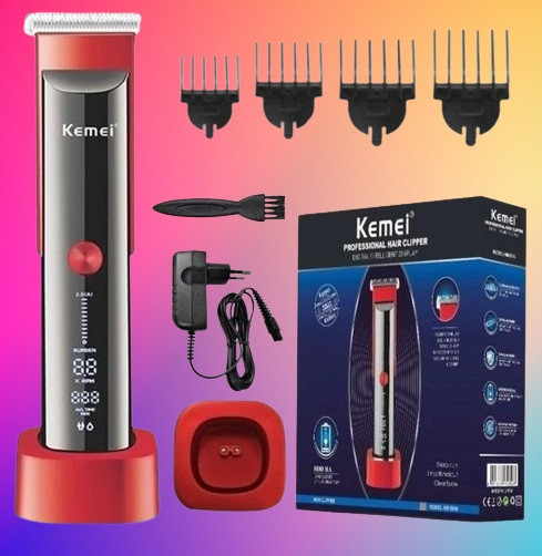 Машинка для стрижки волосся Kemei KM-5016 (акумуляторна, професійна, 4 насадки, LCD дисплей), фото 1