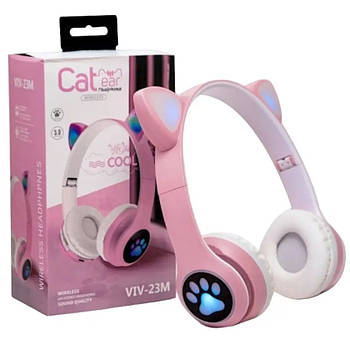Бездротові дитячі навушники з котячими вушками EM VIV-23M з LED-підсвіткою Рожеві
