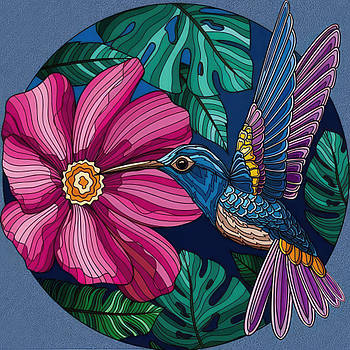 Картина за номерами антистрес Колібрі у квітах 30х30 см Strateg (JCEE36806)