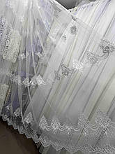 Шикарний фатиновий тюль з густою вишивкой №2346 на гурт