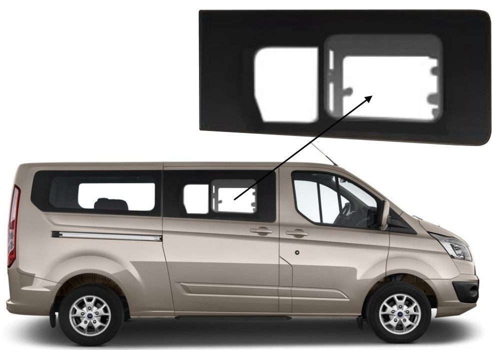 Бічне скло Ford Transit Custom 2013-2023 з кватиркою салону переднє праве