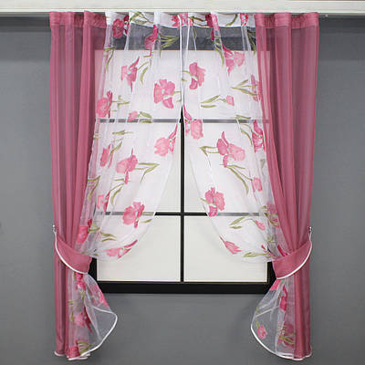 Кухонні шторки (300х170см.), на карниз 1,5м. Колір малиновий. Код 083к 52-0642