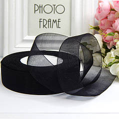 Стрічка з органзи, 2,5 см, чорний