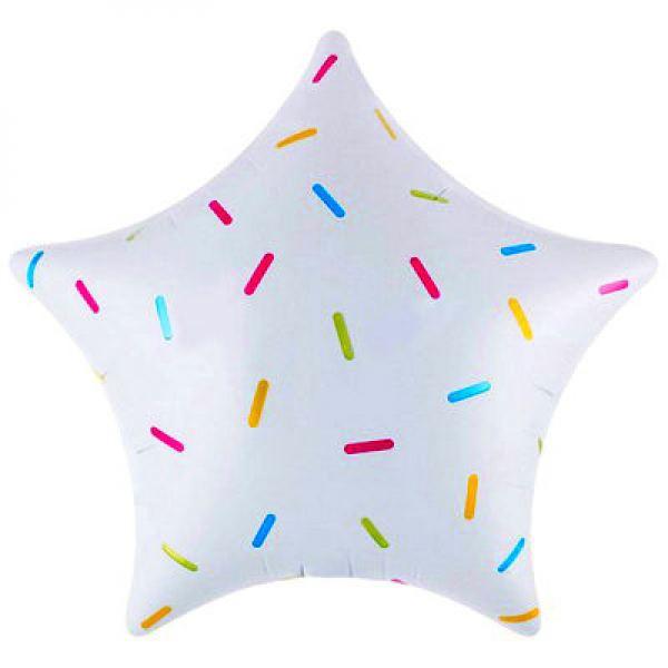 Фольгована кулька зірка "Кольорове конфеті" біла 18"(45см) 1шт.