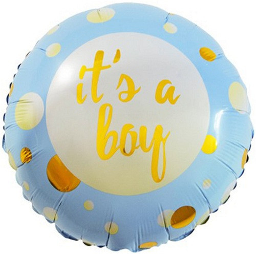 Фольгована кулька круг "It’s a boy" блакитна 18"(45см) 1шт.