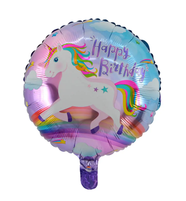 Фольгована кулька круг "Happy Birthday єдиноріг" градієнт 18"(45см) 1шт.