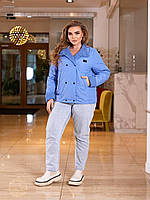 Женская весенняя модная куртка из плащевки Эмми с вельветовыми вставками размеры 50-60