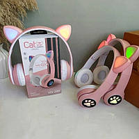 Беспроводные детские наушники с кошачьими ушками EM VIV-23M с LED подсветкой Розовые king