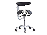 Ортопедичний стілець-сідло для майстра зі спинкою й розділеним сидінням (4 регулювання) Чорний мод. 8016-2