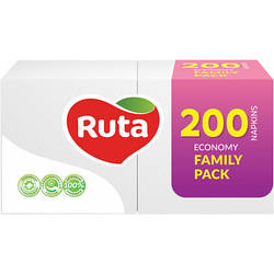 Серветки столові Ruta Family Pack 1 шар 24х24 см Білі 200 шт. 4820023743724 smart