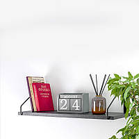 Настінна полиця для книг і декору Adore Décor Одинарна 22х60х18 см Чорний/Вугільний камінь