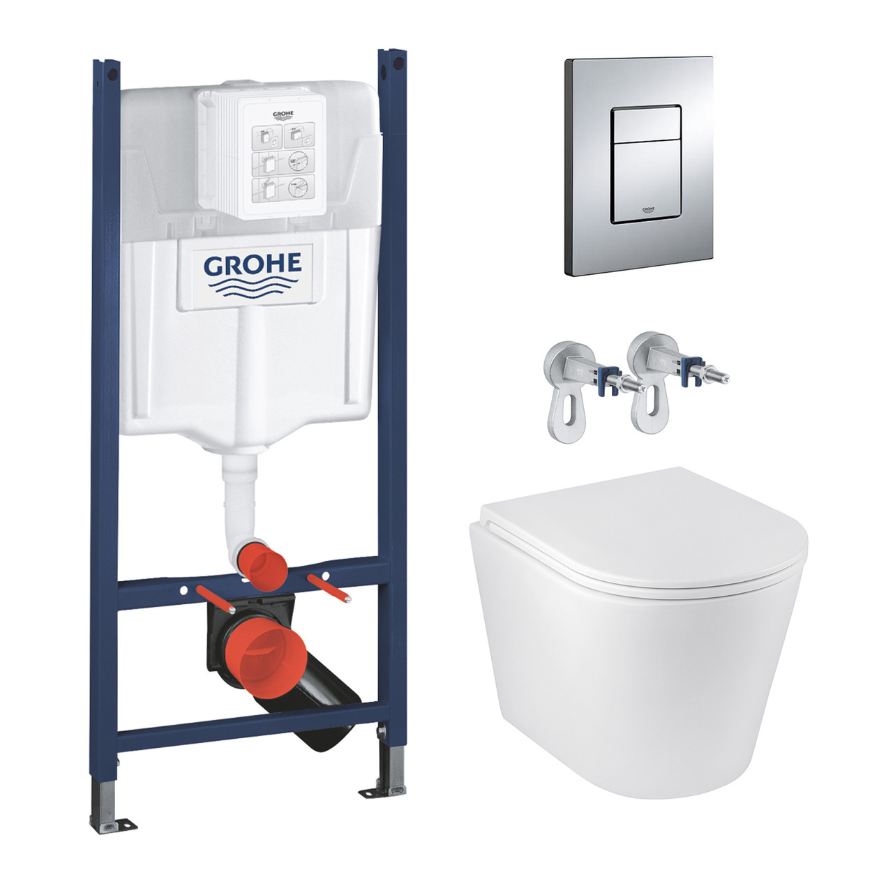 Комплект 4 в 1: Інсталяція GROHE Solido 3 в 1 3884966Q + Унітаз безобідковий Kroner Armada WHI513636 RIMLESS