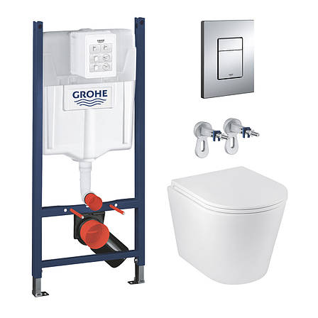 Комплект 4 в 1: Інсталяція GROHE Solido 3 в 1 3884966Q + Унітаз безобідковий Kroner Armada WHI513636 RIMLESS, фото 1