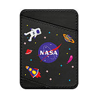 Холдер для карток WAUDOG Design з малюнком "NASA", преміум шкіра (ширина 70мм, довжина 95мм) чорний