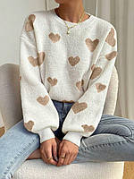Стильный модный женский свитер принт сердца, короткий свитер с сердцами женский, свитера