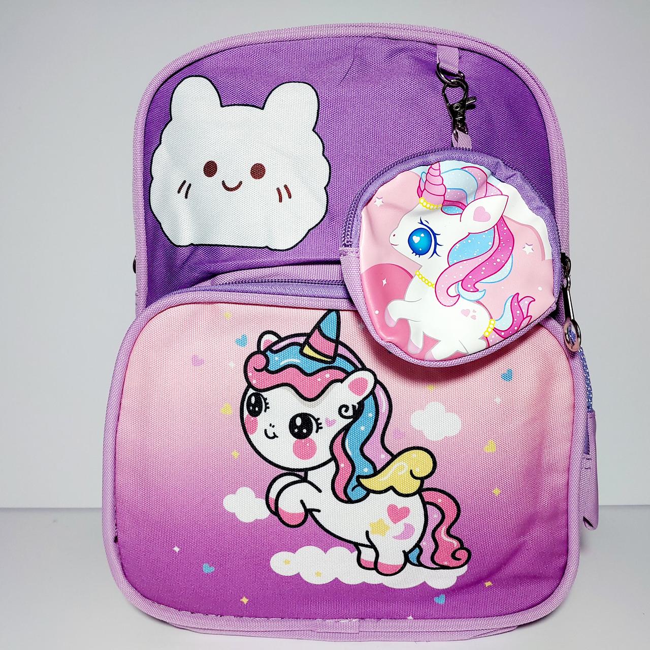 Рюкзак дитячий для дівчинки 623 бузковий одноріжок із гаманцем, фото 1