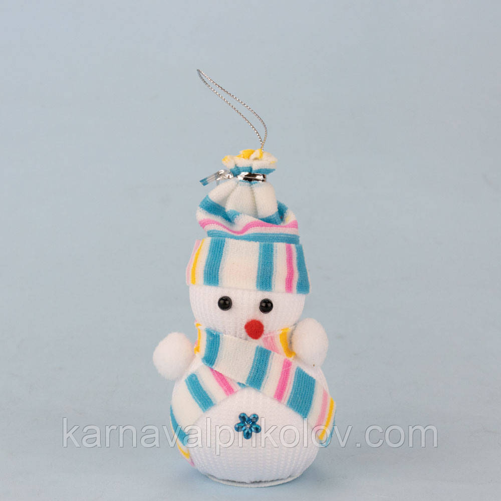 Декор новорічний Сніговик 14см у шапочці блакитний
