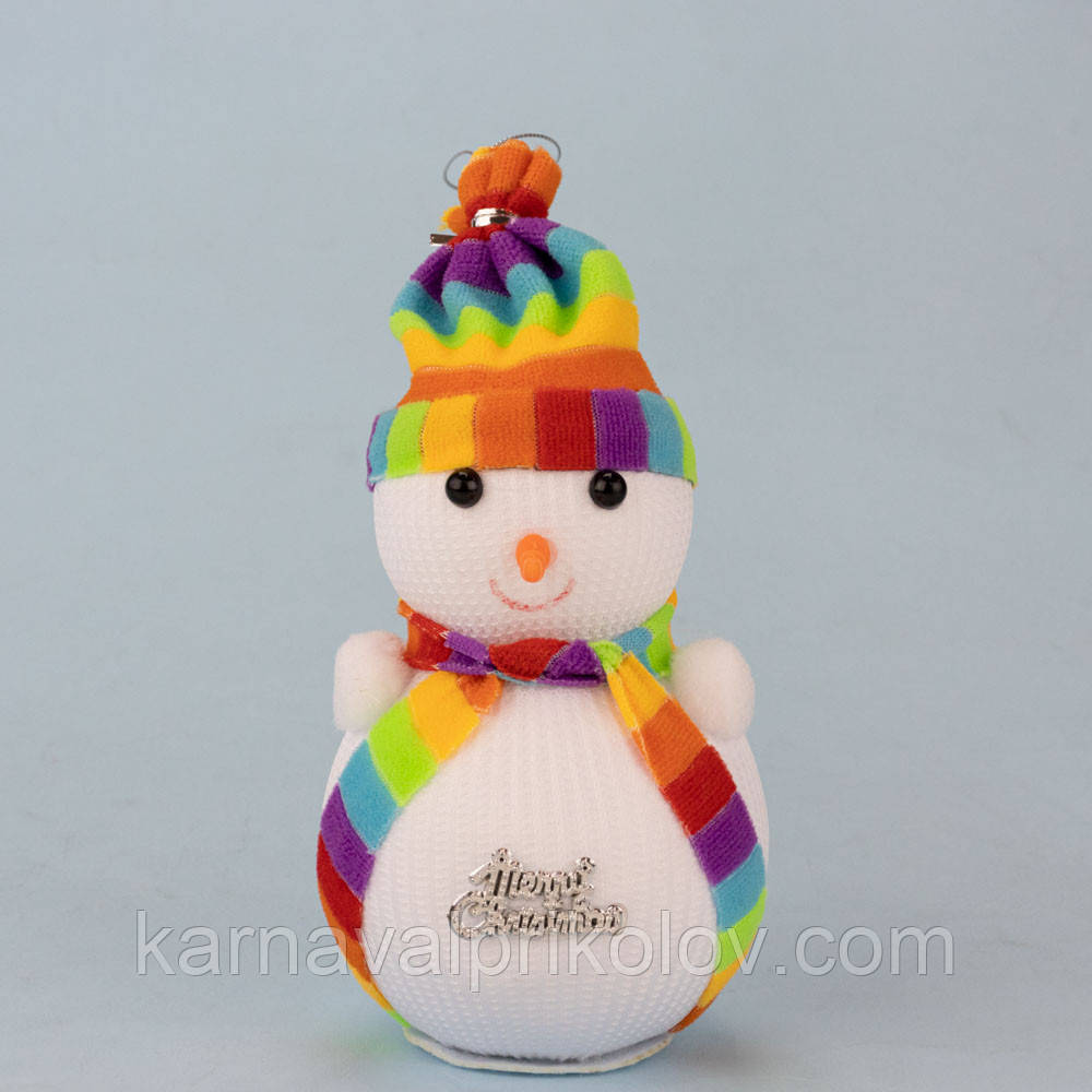 Декор новорічний Сніговик 20см у шапочці райдужній