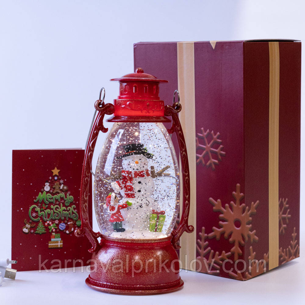 Ліхтар Новорічний LED музичний 23 см 12939 на батарейках та USB