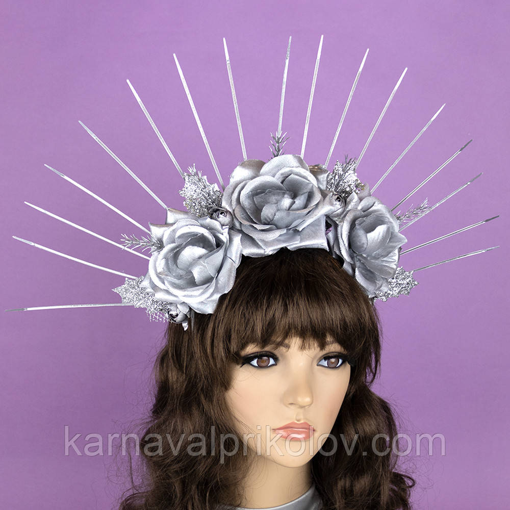 Український віночок корона з променями 52502 з трояндами (срібний)