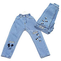 Стильные джинсы для девочки, резинка, украшение - мульт персонаж "мышонок".