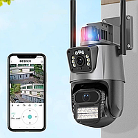 Вулична охоронна WIFI камера відеоспостереження 8MP, з сиреною та зум Dual Lens Zoom / Вайфай камера спостереження