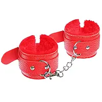 Червоні наручники з хутром, атрибутика садо-мазо для рольових ігор